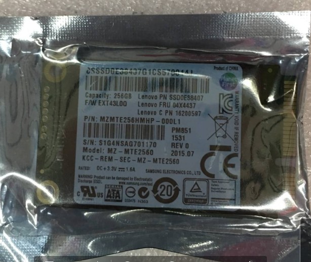 256GB mSATA SSD Samsung PM851 MZ-MTE2560 For Lenovo SSD0E38407 04X4437